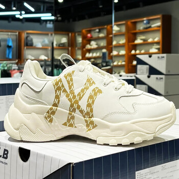 mlb鞋子ny满印印花老爹鞋2022年新男女情侣款厚底增高百搭休闲鞋 尺码