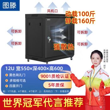 图滕 网络机柜12u路由器交换机落地壁挂网孔门W6412宽550深400高605mm