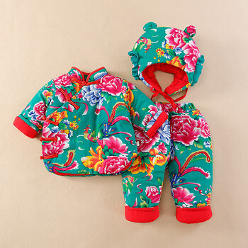 男分体婴儿衣服冬季超洋气东北大花棉袄套装一jcw冬套东北大花绿80cm