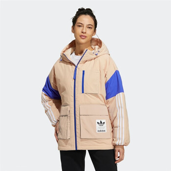 阿迪达斯adidas三叶草女装短款运动保暖鸭绒羽绒服红粉36