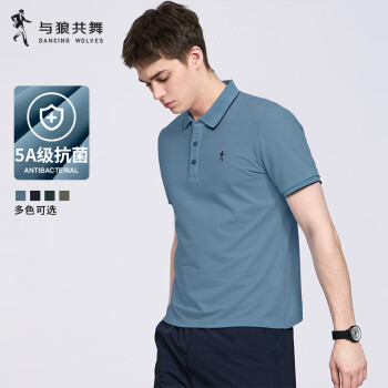 与狼共舞【5A级抗菌】翻领短袖T恤男2025夏季新款商务凉感透气polo男6263 雾霾蓝129 XL (180)