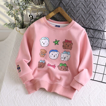 秋季中大童卫衣儿童卡通圆领卫衣长袖中大童套头上衣 粉红色 120-160