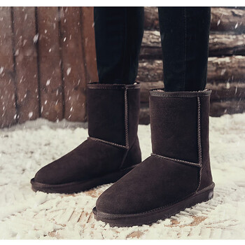 红蜻蜓冬季男款雪地靴加绒保暖中筒加厚棉靴子高帮防滑东北雪地棉鞋