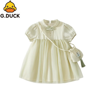 gduckkidsgowithduck小黄鸭女童连衣裙夏装2024新款洋气儿童国风公主
