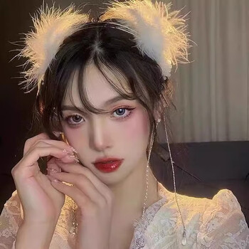 永红旺羽毛古风仙气流苏发箍女拍照道具直播头饰女主播异域风情白色头