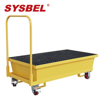 SYSBEL西斯贝尔SPM222 移动式钢制两桶盛漏托盘(配推车) 防渗漏托盘48Gal180L 黄色 135*70*102长宽高cm 2