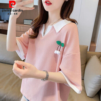 皮尔卡丹(pierre cardin)薄荷曼波短袖恤女夏季韩版宽松大尺码女装领