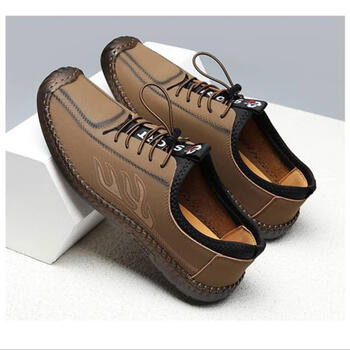 玺橙朴月贸易轻奢男鞋飞行员休闲鞋男士鞋子透气百搭皮驾车鞋潮卡其色