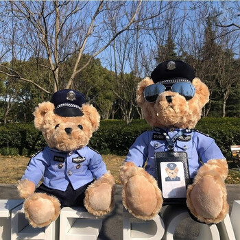 乐高警察交警小熊公仔玩偶公安警官服铁骑网红毛绒玩具六一儿童节礼物