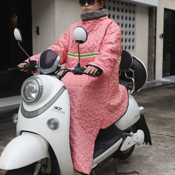 冬季加绒加厚挡风衣电瓶摩托电车易穿脱反穿衣防寒防水加绒粉色连体款