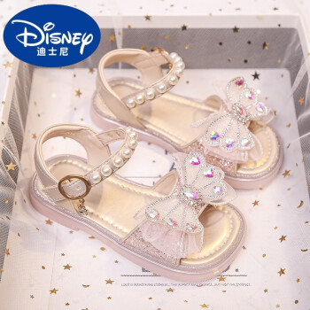 迪士尼女童凉鞋儿童公主鞋鞋2024年夏季新款鞋子宝宝软底女孩水晶鞋大
