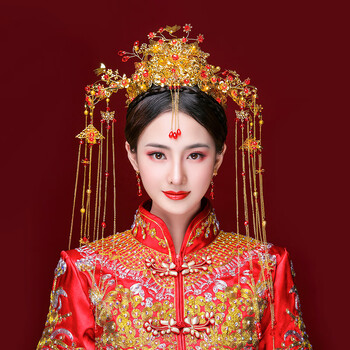 秀禾头饰新娘皇后大婚凤冠 流苏大气中式凤冠霞帔结婚古装秀禾服 发饰