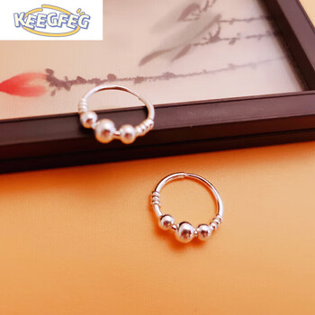 keegfeg520礼物银耳环新款转运珠999足银女耳坠短款气质12mm耳圈三