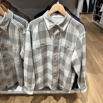 优衣库春秋男装女装竹节棉格子衬衫男士长袖衬衣薄外套462388462389浅