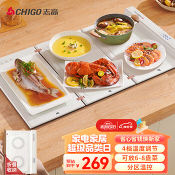 志高（CHIGO）暖菜板 饭菜保温板热菜板 加热桌垫菜板 智能折叠 分区控温暖菜板 72*40CM方形 ZG-88