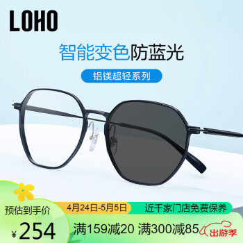 LOHO变色防蓝光眼镜超轻镁铝钛架防辐射男女近视素颜镜架LH0309001