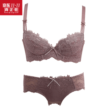 歌瑞尔性感刺绣薄款内衣套装【文胸 内裤】 褐色 b70 s