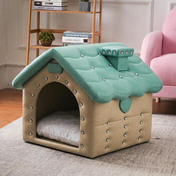 实木泰迪室内豪华狗窝别墅全皮防水可爱封闭式狗房子小型犬屋 帝芙尼