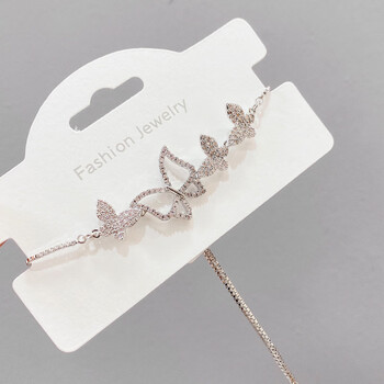 韩版时尚配饰简约小清新微镶锆石手链女猫眼石蝴蝶抽拉手镯手饰品银色