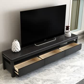 柜简约现代 火烧石茶几电视柜 现代简约黑色火烧石电视柜台北欧橡木电