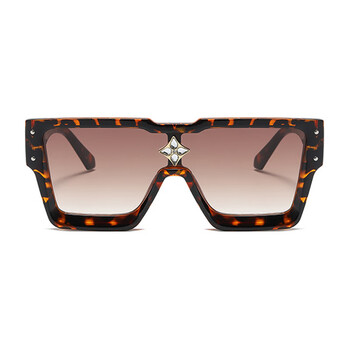 欧美王鹤棣同款眼镜潮大框连体太阳镜酷个性镶钻ins方形男女墨镜 豹纹