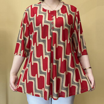 铂朗尼奥50岁女人穿的夏季衣服大码圆领中袖t恤衫中老年女士显瘦上衣