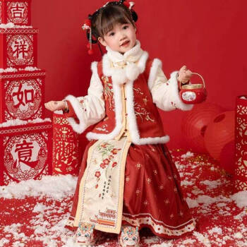 过年衣服套装女冬季跨年汉服童冬装宝宝中国风唐装小孩古装儿童新红色