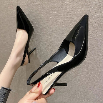包头凉鞋女漆皮职业ol通勤后空高跟鞋夏季新款韩版高跟凉鞋黑色34
