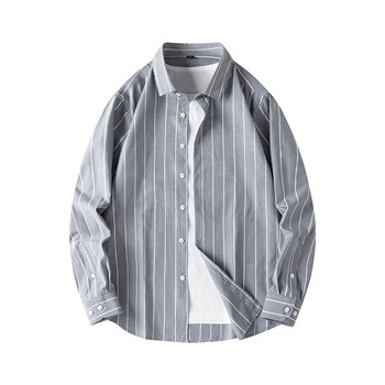61优衣库69yqk潮神春季长袖条纹衬衫外套男商务修身韩版潮灰色m