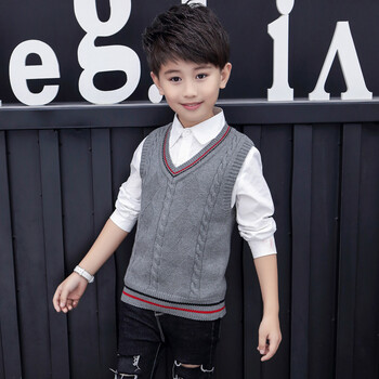 畅印 男童针织马甲儿童毛衣背心薄款男孩中大童毛线小孩马夹2019春季