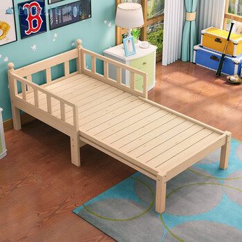 小孩折叠床带护栏省空间伸缩床实木婴儿床带护栏单人床加宽拼接可折叠