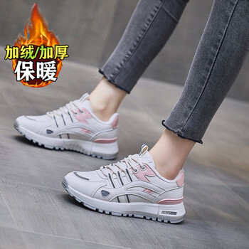 绒保暖老爹鞋女款秋冬季百搭超火潮鞋舒适软底皮面防水运动鞋女米粉35