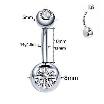 佩瑄流行钛钢双钻肚脐钉大钻肚脐扣脐钉穿刺穿孔饰品白钻款杆粗16mm长