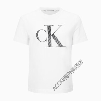 calvin kleinck jeans夏季女士时尚纯棉字母填充印花logo透气短袖t恤