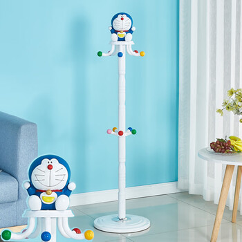 落地卡通可爱衣架简约现代挂衣架家用卧室小孩衣服架子机器猫两层挂钩
