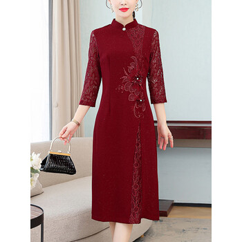 戚莲儿子女儿结婚妈妈穿的喜庆衣服小个子喜婆婆婚宴敬酒礼服改良旗袍