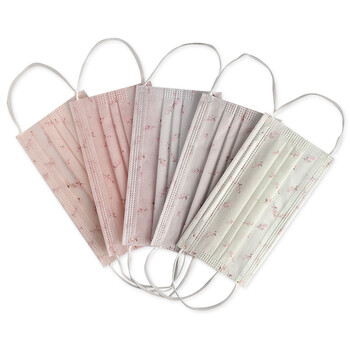 性口罩防尘透气夏季薄款三层无纺布印花时尚韩版女神潮 梅花款五片装