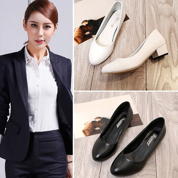 2019新款四季百搭职业正装礼仪皮鞋女浅口单鞋女细跟尖头高跟鞋软皮