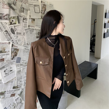 dazzl罗芬面料故事黑色皮衣外套女春秋2022年新款皮短