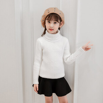 新款女童加厚套头针织毛衣高领保暖秋冬中大童儿童宝宝打底衫 白色