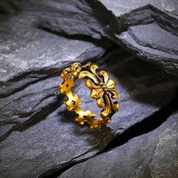 暮璃黄金克罗伈戒指复古黑金时尚个性十字架戒子足金999简约情侣对戒