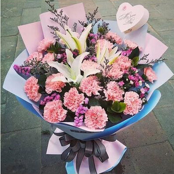 儒涛19朵粉康乃馨百合花束母亲节妇女节探望病人长辈生日礼物送花巴中