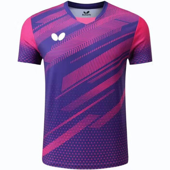 旷美乒乓球服套装男女短袖速干运动服张继科同款衣服 男款紫色上衣 s