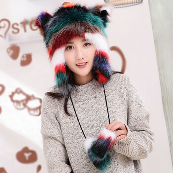 男潮女冬保暖加厚韩版青年可爱卡通帽东北户外护耳皮草帽 彩色狐狸 m