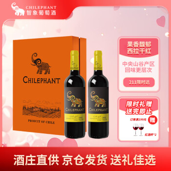 智象珍藏西拉干红葡萄酒 智利原瓶进口红酒750ml*2双支装礼盒