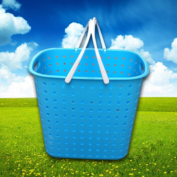 加大号超市购物篮子 塑料手提篮 买菜篮洗衣篮,脏衣篮 天蓝色