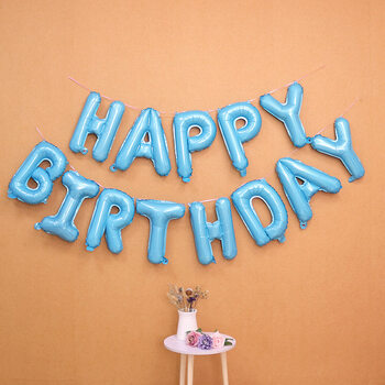 儿童生日布置成人派对party英文字母生日气球酒店酒吧装饰 仿美蓝色
