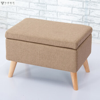 小布凳子收纳凳矮凳布艺家用换鞋凳鞋柜长方形小蹬子床头沙发凳 棕色
