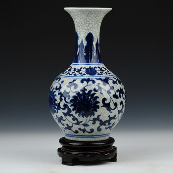 乐智堂 景德镇陶瓷器 青花瓷仿古官窑冰片裂纹釉花瓶 现代家居装饰