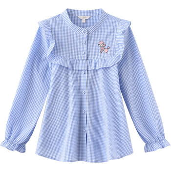 2019春季新款童装女童衬衫儿童公主宝宝图案单排扣韩版 浅蓝色 120cm